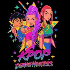 Fire! KPop Demon Hunters Huntrix Black T-shirt Tee Dopamine XL Unisex